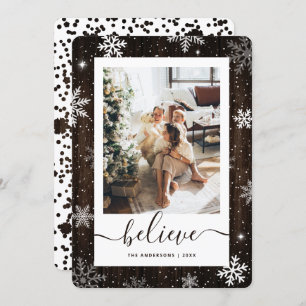 Rustic Wood Photo Snowflake Holiday Card