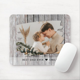 Rustic Wood Photo Template Best Dad Ever Mouse Pad