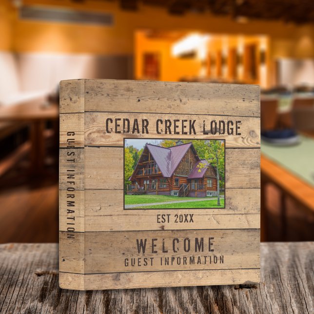 Rustic Wood Photo Vacation Rental Welcome Guide 3 Ring Binder (Creator Uploaded)