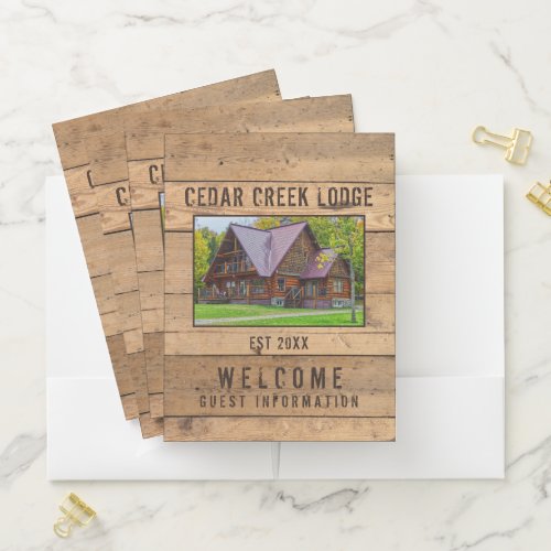 Rustic Wood Photo Vacation Rental Welcome Guide Pocket Folder