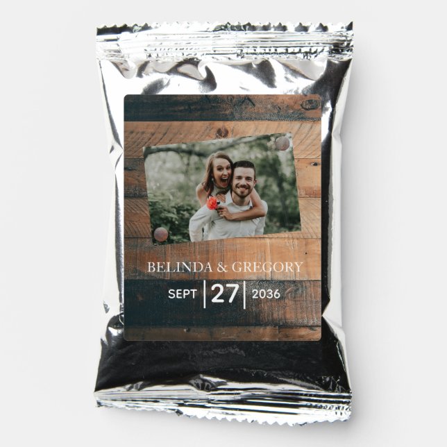 Rustic Wood Photo Wedding  Coffee Drink Mix (Front)