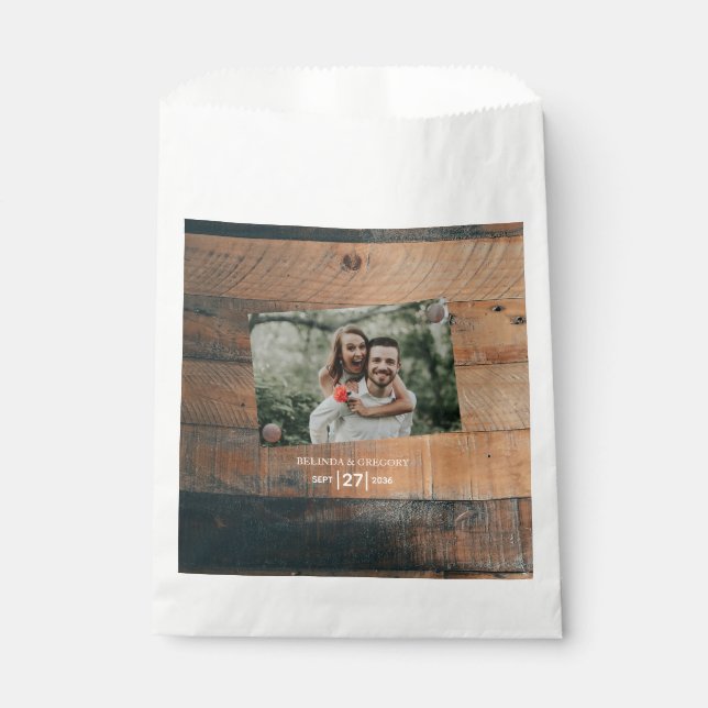 Rustic Wood Photo Wedding  Favor Bag (Front)