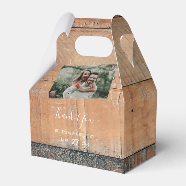 Rustic Wood Photo Wedding Favor Boxes (Front Side)