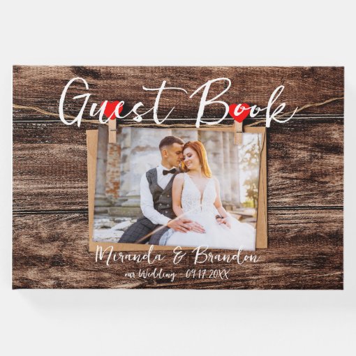 Rustic Wood Photo Wedding Guest Book | Zazzle