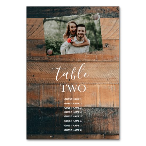 Rustic Wood Photo Wedding Guest Names Table Number