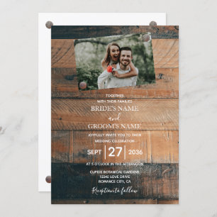 Rustic Wood Photo Wedding Invitations