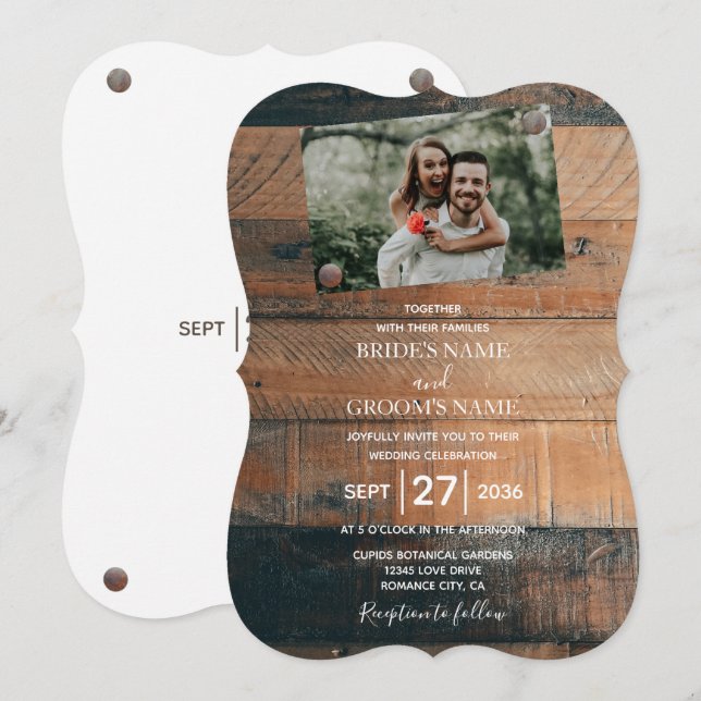 Rustic Wood Photo Wedding Invitations (Front/Back)
