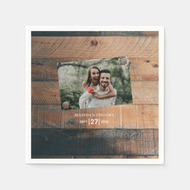 Rustic Wood Photo Wedding  Napkins (Front)