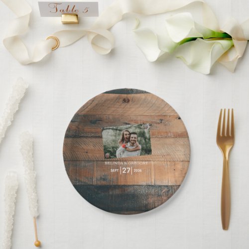 Rustic Wood Photo Wedding  Paper Plates