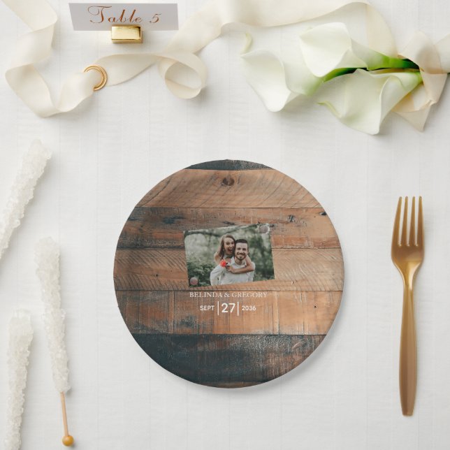 Rustic Wood Photo Wedding  Paper Plates (Wedding)