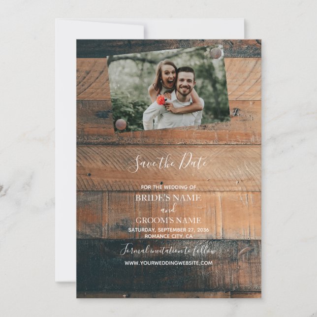Rustic Wood Photo Wedding Save The Date (Front)