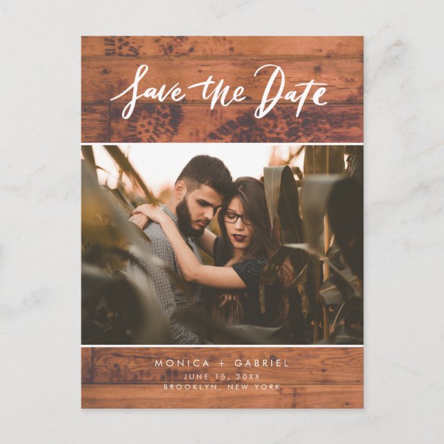 Rustic Wood Photo Wedding Save the Date Announcement Postcard (Front)