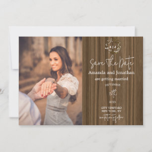 Rustic Wood Photo Wedding Save the Date Card