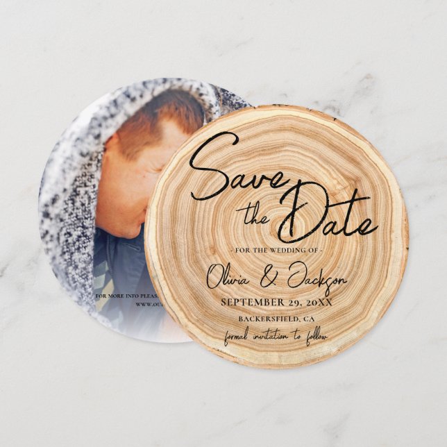 Rustic Wood Photo Wedding Save the Date Invitation (Front/Back)