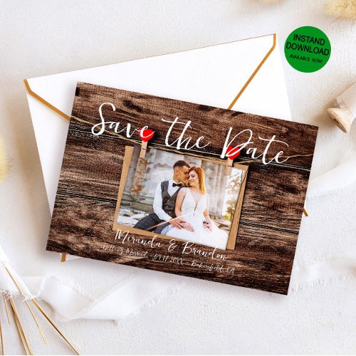 Rustic Wood Photo Wedding Save the Date Invitation