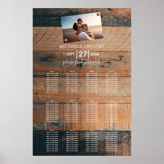Rustic Wood Photo Wedding Seating Chart (Front)