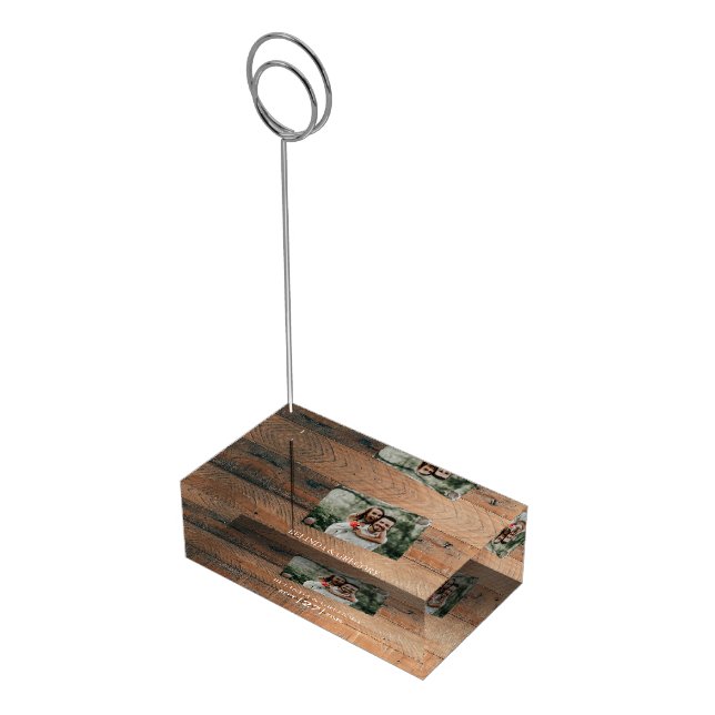 Rustic Wood Photo Wedding Table Number Place Card Holder (Corner)