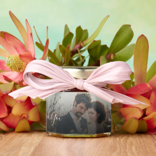 Rustic wood photo wedding thank you honey jar favors