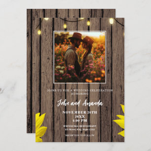 Rustic Wood Photo Western Wedding Invitation