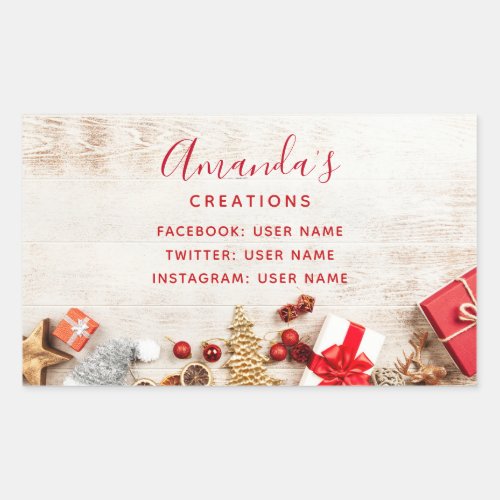 Rustic Wood Photo with Christmas Items Business Rectangular Sticker