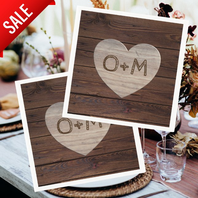 Rustic Wood Photos Monogram Wedding Reception Napkins (Creator Uploaded)