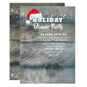 Rustic Wood Pine Cones Holiday Party Invitation