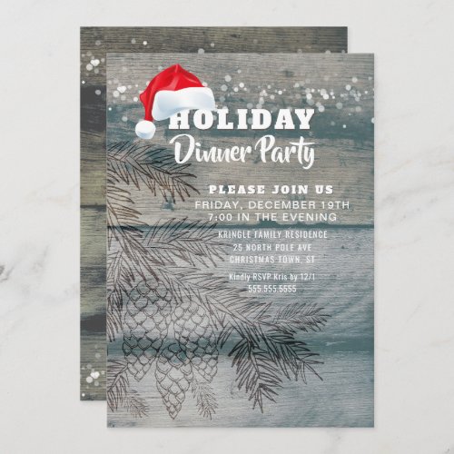 Rustic Wood Pine Cones Holiday Party Invitation