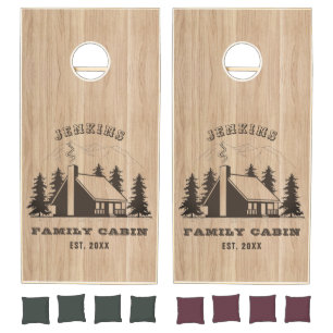 Rustic Wood Pine Forest Cabin Lodge Personalized Cornhole Set