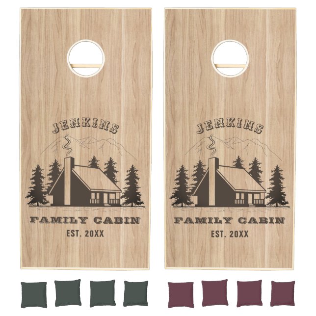 Rustic Wood Pine Forest Cabin Lodge Personalized Cornhole Set (Set)