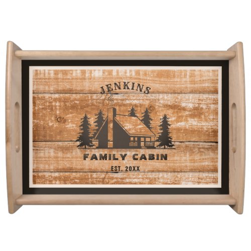 Rustic Wood Pine Forest Cabin Lodge Personalized Serving Tray
