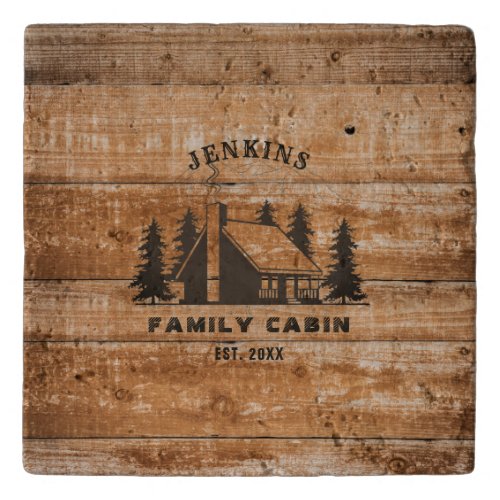 Rustic Wood Pine Forest Cabin Lodge Personalized Trivet