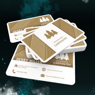 Rustic Wood Pine Logo Carpentry Construction Business Card