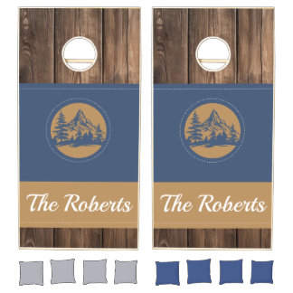 Rustic Wood Pine Mountain Cornhole Set