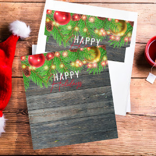Rustic Wood Pine String Lights Christmas Envelope Liner
