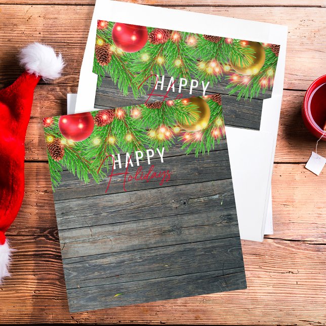 Rustic Wood Pine String Lights Christmas Envelope Liner (Creator Uploaded)