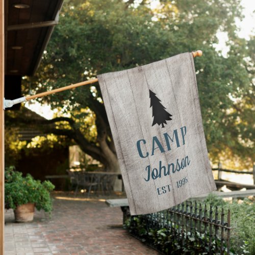 Rustic Wood  Pine Tree Family Camp House Flag