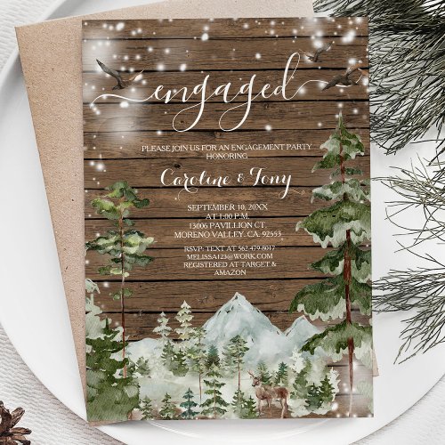 Rustic Wood Pine Tree Forest Engagement Party Invitation