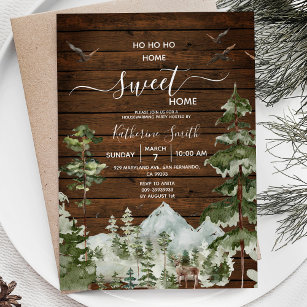 Rustic Wood Pine Tree Housewarming Sweet Home Invitation
