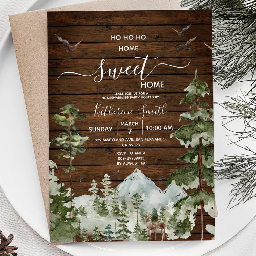 Rustic Wood Pine Tree Housewarming Sweet Home Invitation