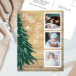 Rustic Wood Pine Tree Photo Collage Christmas Holiday Postcard