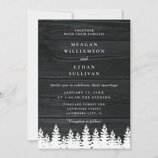 Rustic Wood Pine Trees Fall Autumn Winter Wedding  Invitation (Front)