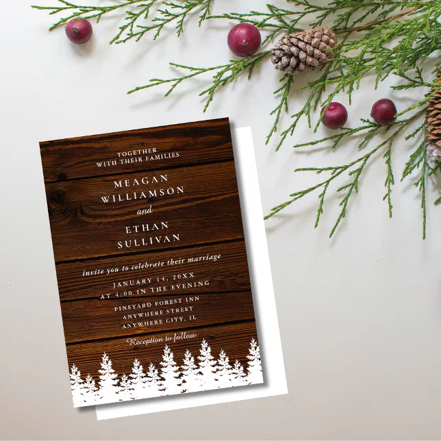Rustic Wood Pine Trees Fall Autumn Winter Wedding Invitation | Zazzle