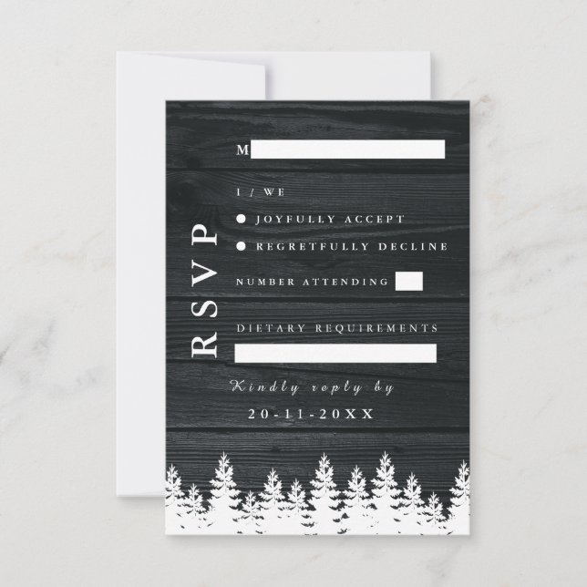 Rustic Wood Pine Trees Fall Autumn Winter Wedding  RSVP Card (Front)
