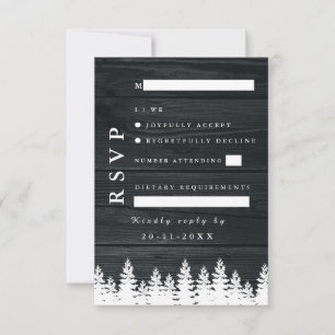 Rustic Wood Pine Trees Fall Autumn Winter Wedding RSVP Card