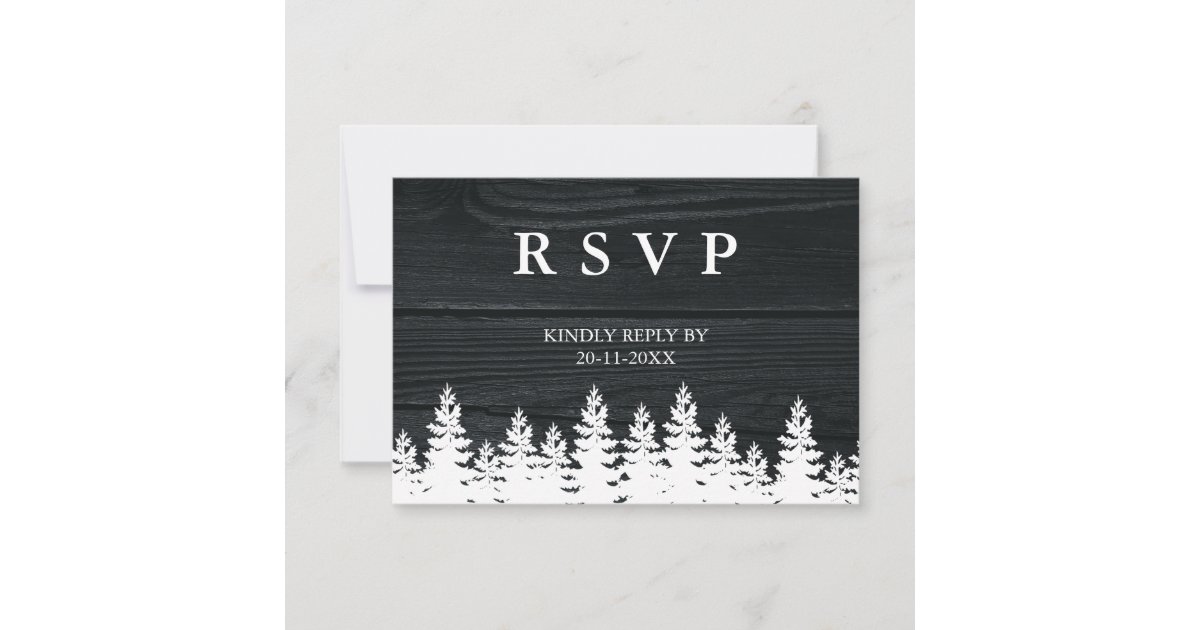 Rustic Wood Pine Trees Fall Autumn Winter Wedding RSVP Card | Zazzle