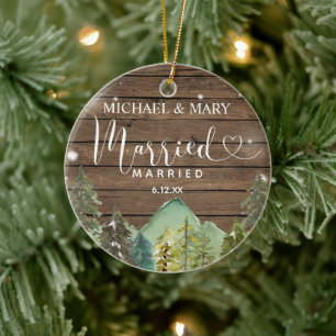 Rustic Wood Pine Trees Wedding Ornament Gift