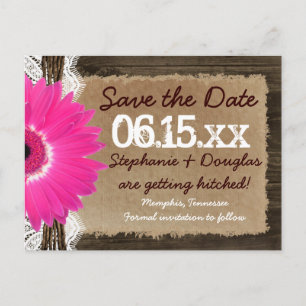 Rustic Wood Pink Daisy Save the Date Postcards