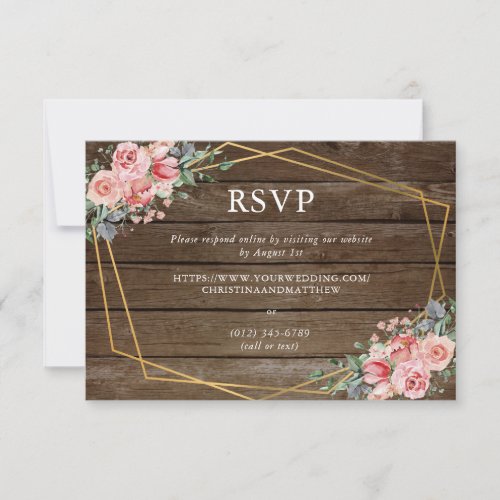 Rustic Wood Pink Dusty Rose Floral Wedding Online RSVP Card