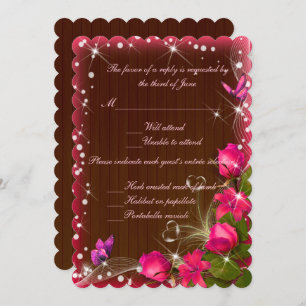 Rustic Wood Pink Floral Butterfly Wedding Response Invitation