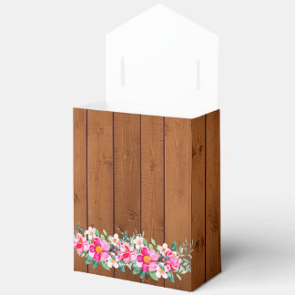 Rustic Wood Pink Floral Lights Wedding Favor Boxes